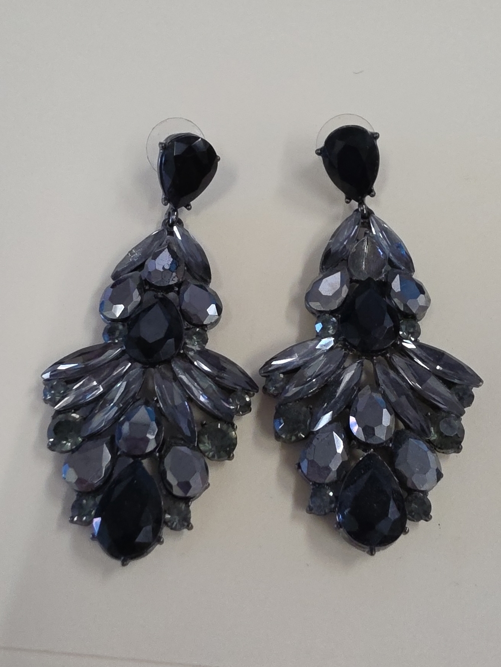 Statement Dark Blue Crystal Drop Earrings - Unbranded